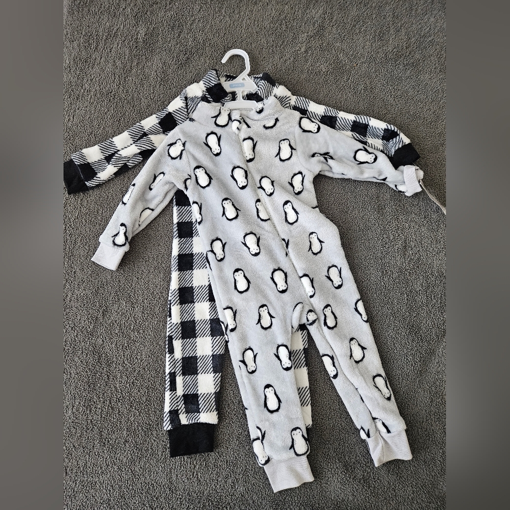 Hudson Baby 2 pack Cozy Plush Jumpsuits Blue/White/Penguins Sz 24mo